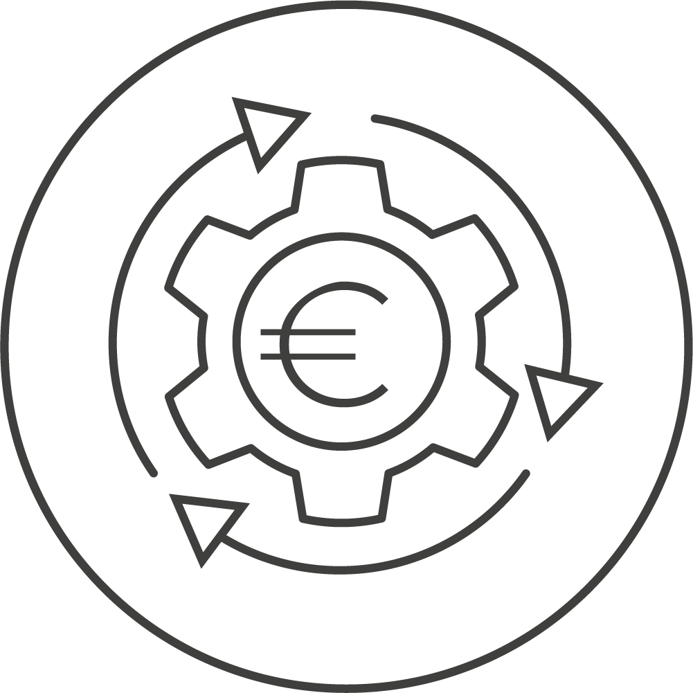 Icon of a cogwheel with euro sign drain