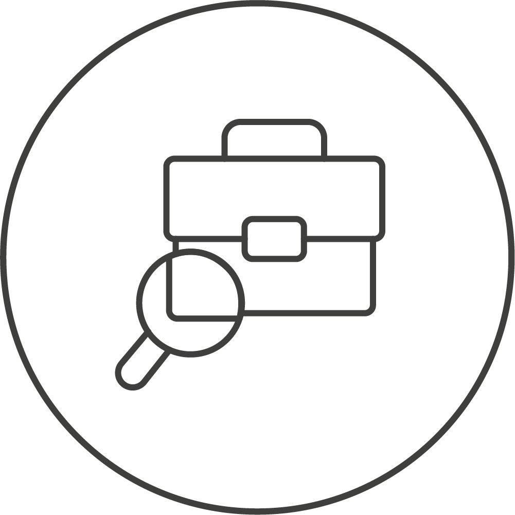 Icon of a suitcase with magnifying glass